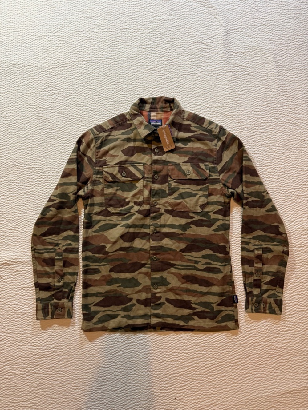 Patagonia Flannel Shirt Mens Small Camo Button Up Organic Cotton Hiking Fjord